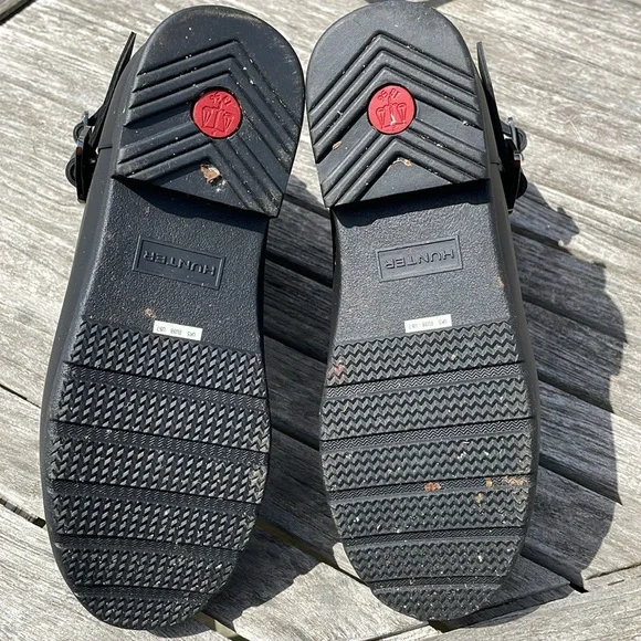 Hunter Sz 7 Black Refined Stud Biker Rubber Rain Bootie Ankle Boots - Picture 10 of 15